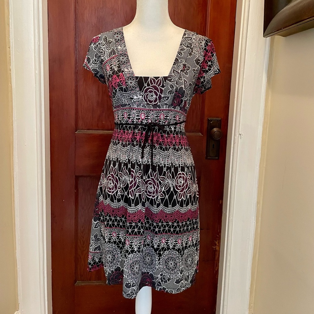 Juniors Black/Pink/White Mini Dress